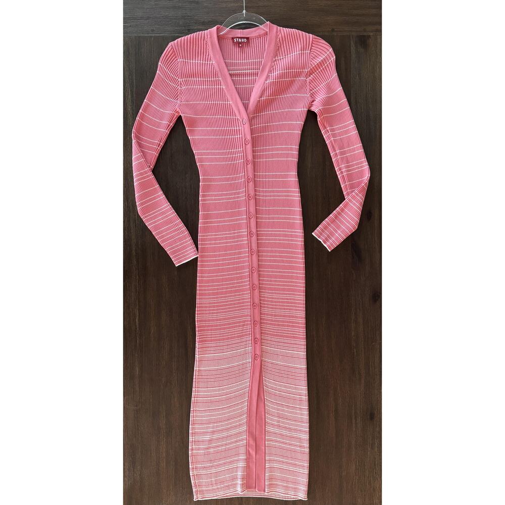 STAUD Shoko Sweater Dress Womens Medium Pink Striped Midi Ombre - Picture 2 of 12